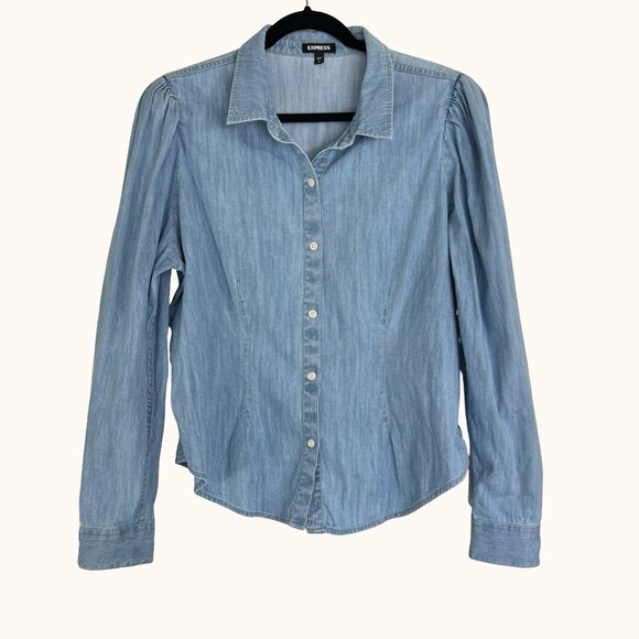 Denim Button down shirt Size XL from Express. Light blue top. - Picture 1 of 12